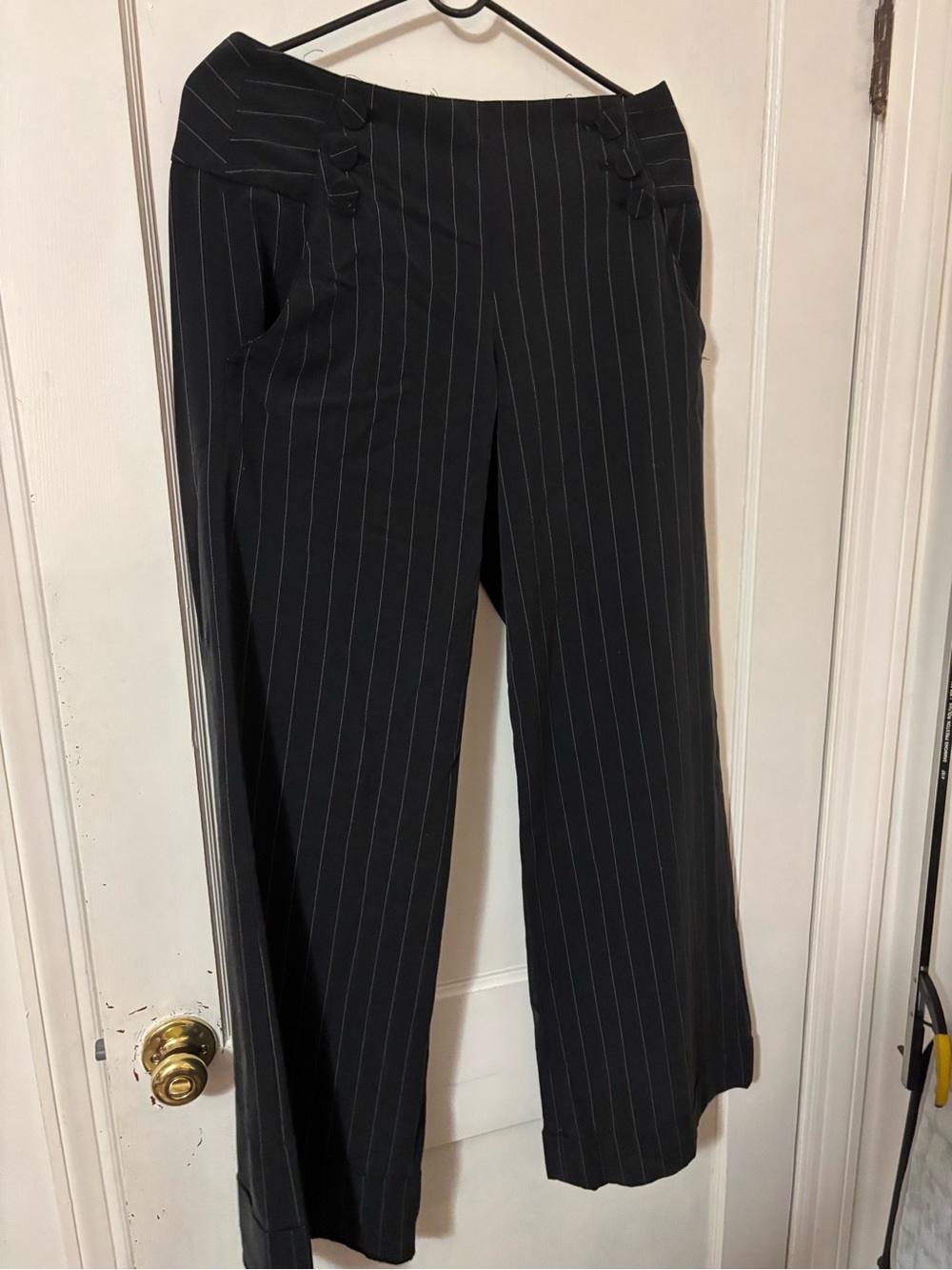 Larry Levine Black Pinstripe Wide-Leg Dress Pants